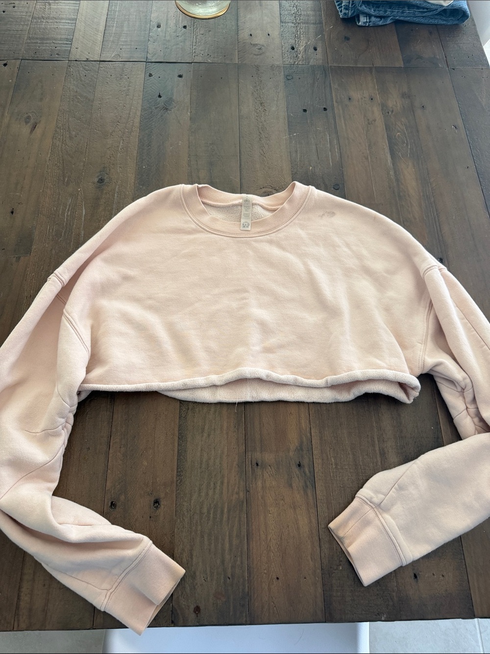 ALO Yoga Pale Pink Cropped Crewneck Sweatshirt